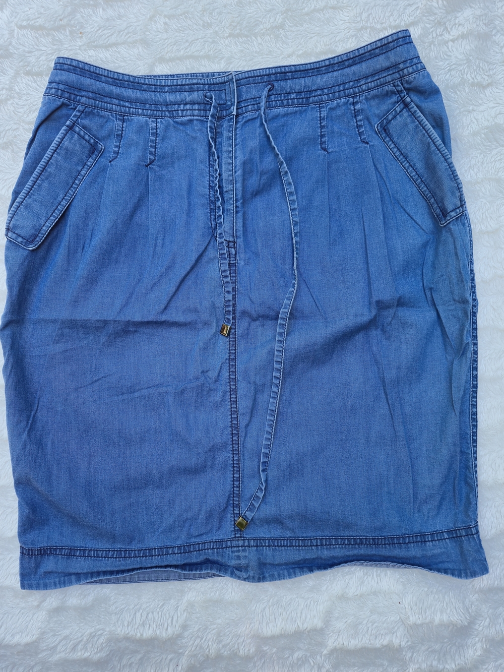 Lafayette 148 New York Denim-Blue Drawstring Midi Skirt